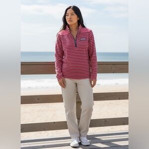 Vineyard Vines Pink Navy Striped Sweatshirt Women’s Small 1/4 Zip Cotton Preppy